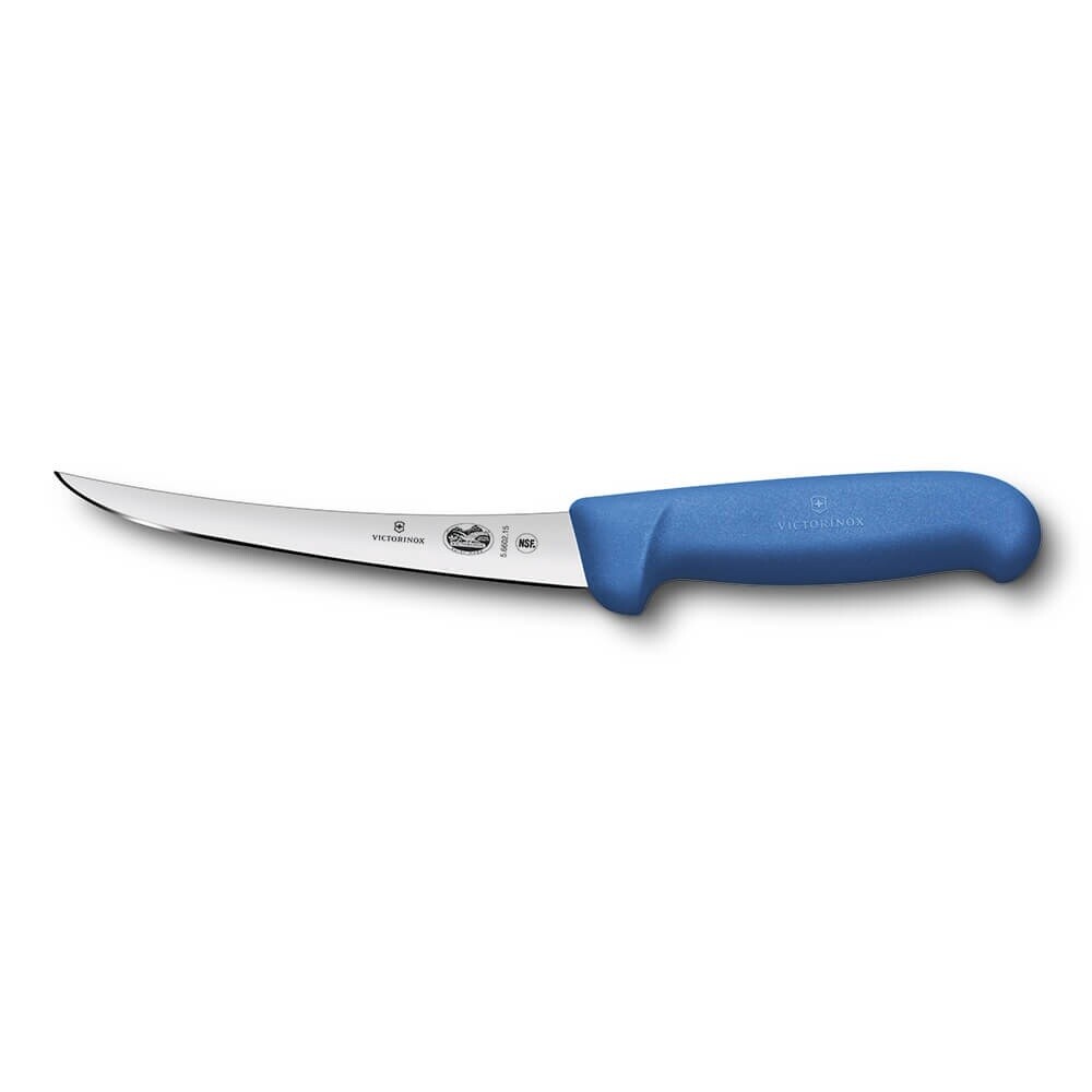 Victorinox Boning Knife, 15cm Curved, Narrow Blade, Fibrox - Blue