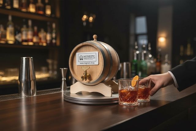 Edles 2-Liter Eichenfass mit Negroni aus der Negroni Manufaktur Edles 2-Liter Eichenfass mit Negroni aus der Negroni Manufaktur