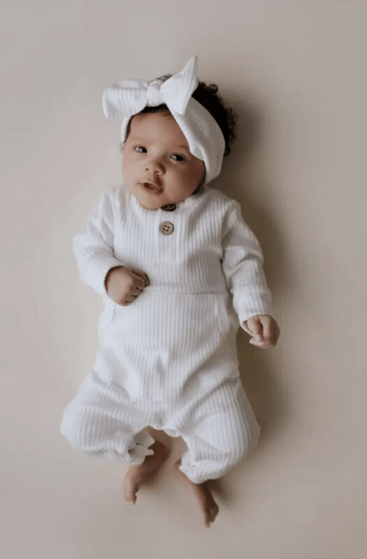 Cozy Ribbed Playsuit with Pockets White Cozy Ribbed Playsuit with Pockets White