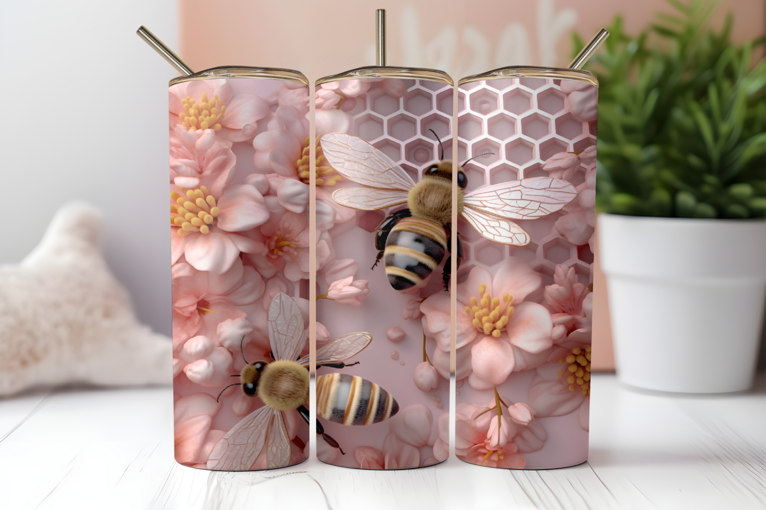 Pink Honeybee 20 or 30 oz Sublimation Tumbler