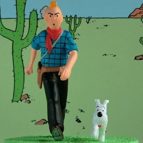 Tintin and Snowy Cowboy Box Scene Statue