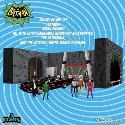 Batman (1966) 5 Points Deluxe Boxed Set with 7 Action Figures, Batcave Diorama and Batmobile