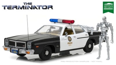 The Terminator 1977 Dodge Monaco Metropolitan Police With T 800 Endoskeleton Figure 1/18 Scale Die Cast Vehicle