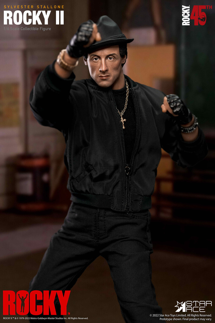 Figurine d&#39;Action Rocky 2 Rocky Balboa Sylvester Stallone Costume Noir Version Normal Échelle 1/6