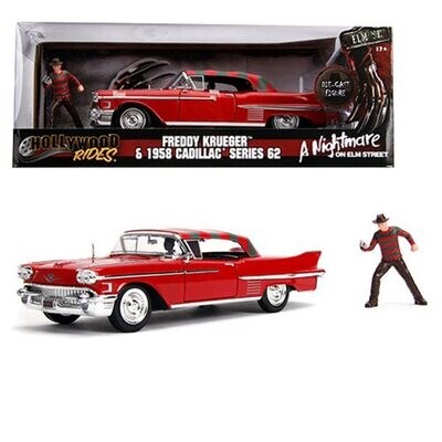Hollywood Rides Nightmare on Elm Street 1958 Cadillac with Freddy Krueger Figure 1/24 Scale Die-Cast Vehicle