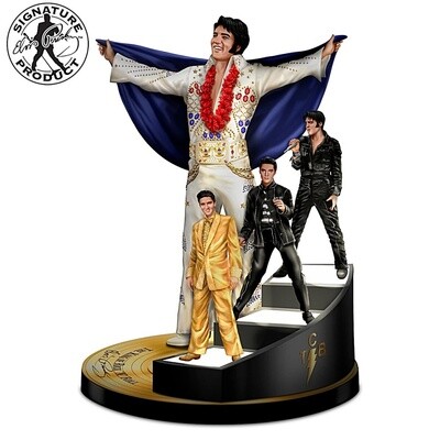 Statue Elvis Presley Évolution d&#39;Elvis Avec Escalier éclairé et Cristaux Swarovski 10 Pouces