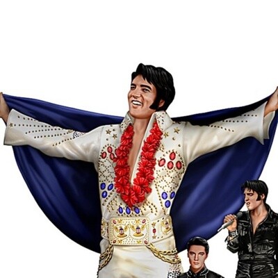 Statue Elvis Presley Évolution d&#39;Elvis Avec Escalier éclairé et Cristaux Swarovski 10 Pouces