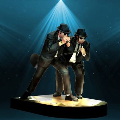 Statue Blues Brothers Elwood et Jake Blues Chantant Échelle 1/10 Avec Base Éclairée