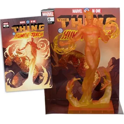 Figurine Posée Marvel Wave 7 Human Torch Marvel 2-In-One: Thing &amp; Human Torch #10 Échelle 1/6  avec scène et bande dessinée