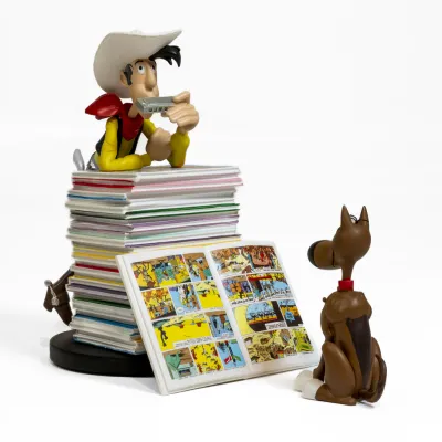 Lucky Luke and Rantanplan Stack of Albums​ Statue