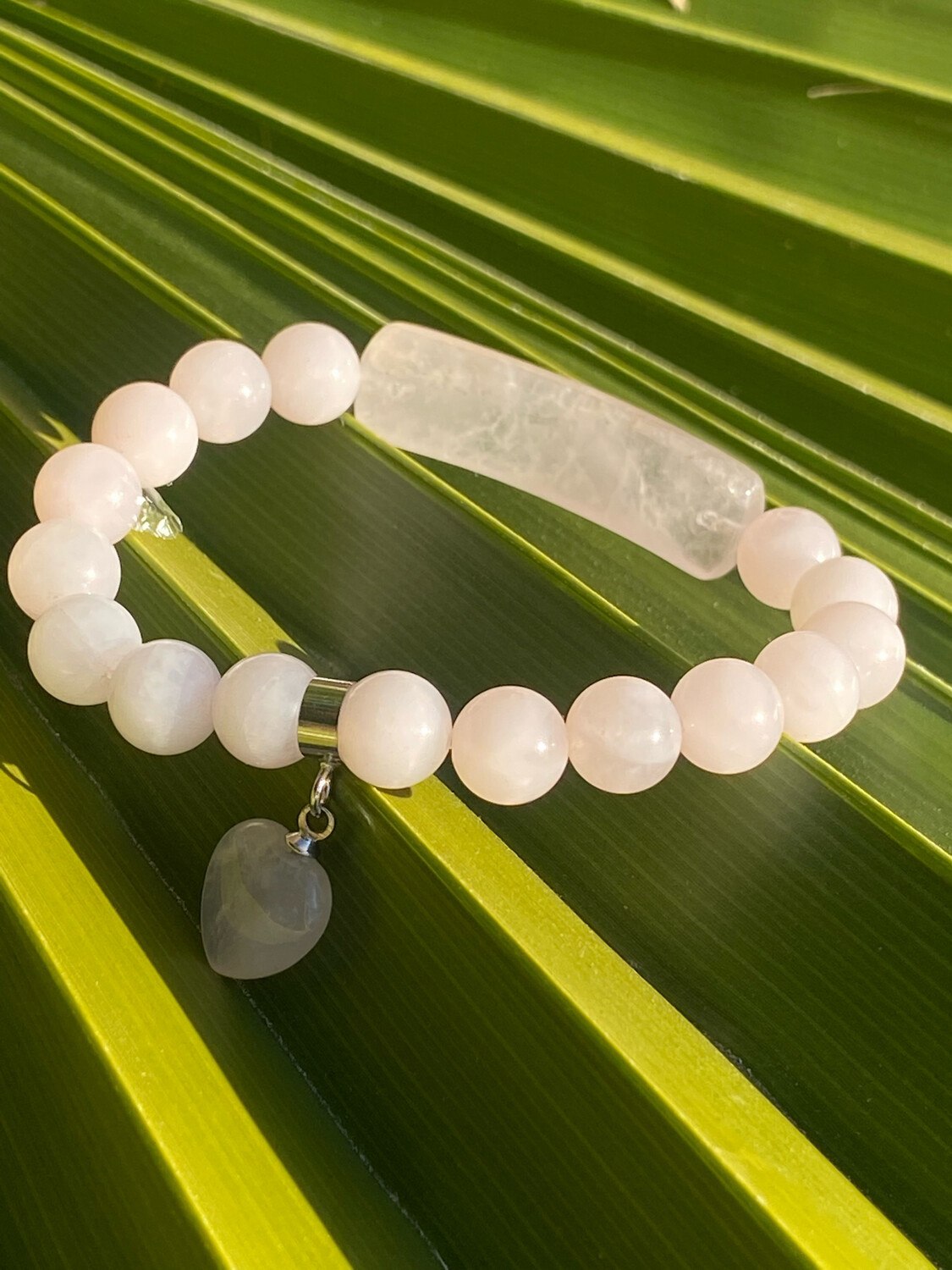 Rose Quartz Heart Charm Bracelet