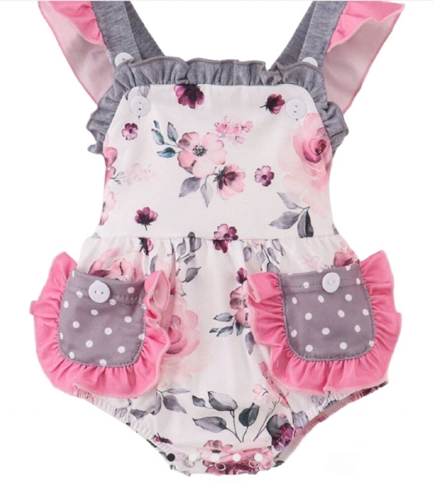 Pink Floral Ruffle Bubble Romper