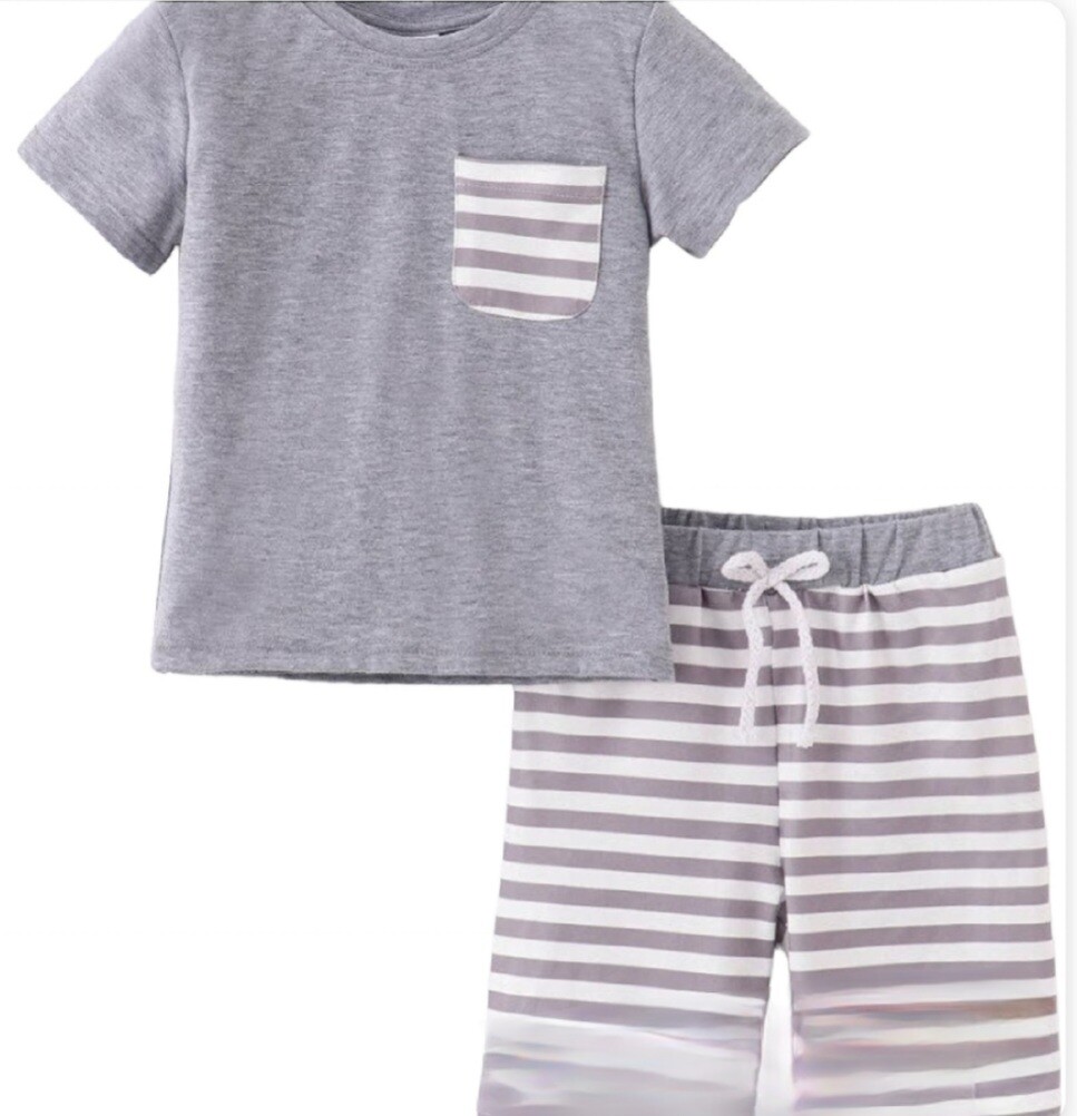 Gray Stripe Boy Shorts 
2 piece outfit