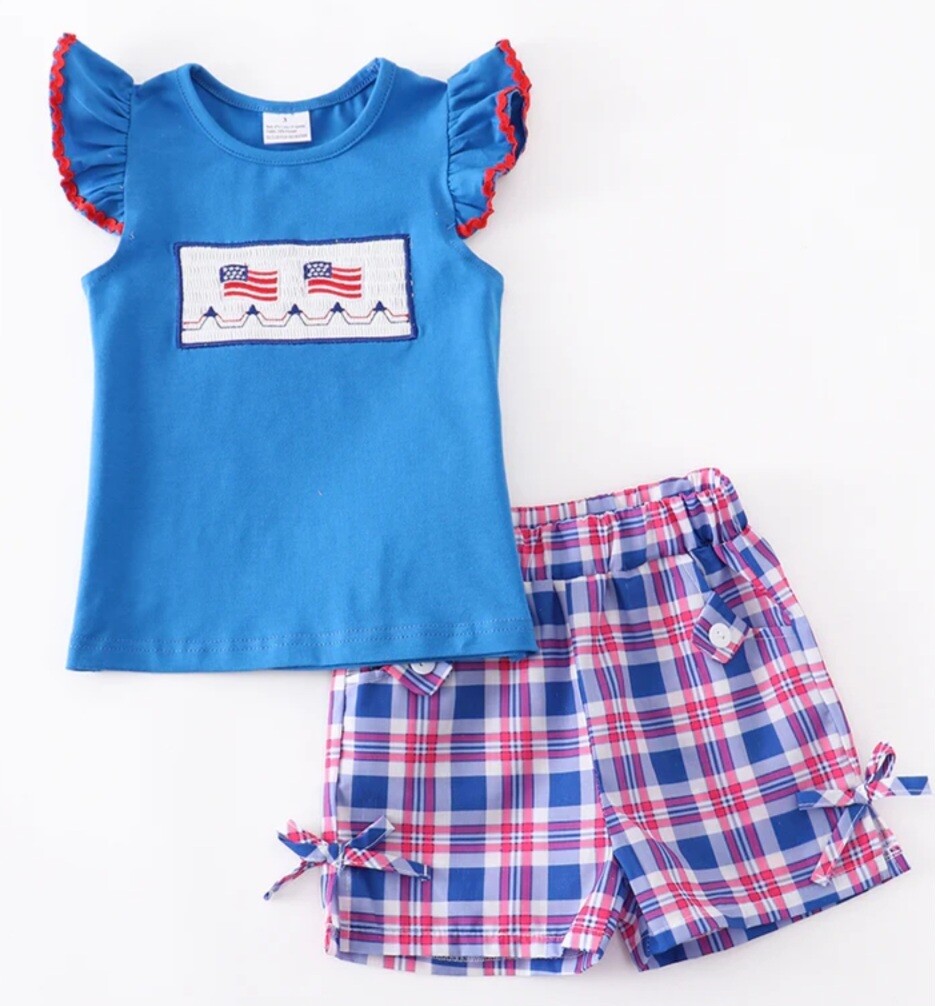 Patriotic Plaid Ruffled
Shorts Set