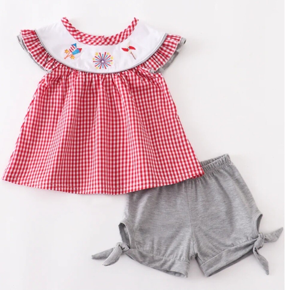 Patriotic Red Checkered
Girls Short Set