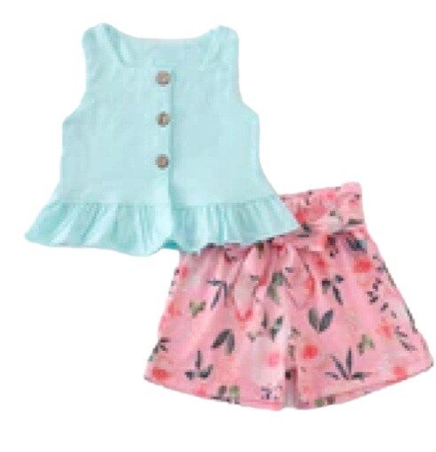 Pink Floral Shorts Set