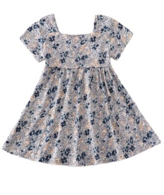 Blue Floral Square Neck Twirl Dress