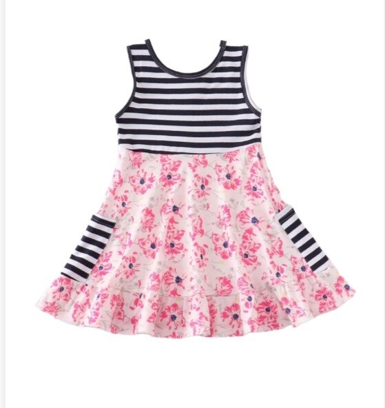Pink Floral  Striped Sundress