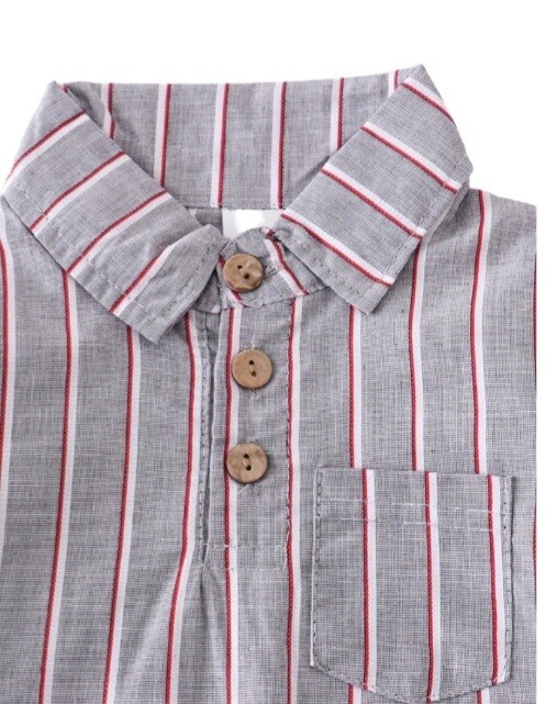 Gray &amp;Red Striped Shirt Romper