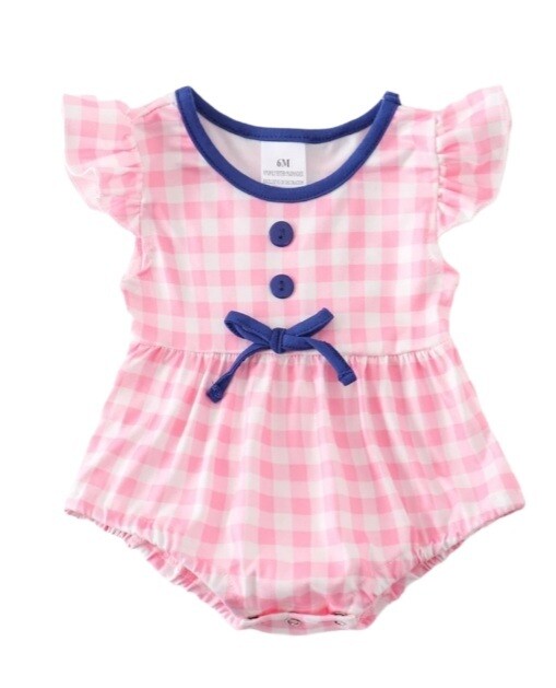 Pink Gingham Ruffled Baby Romper