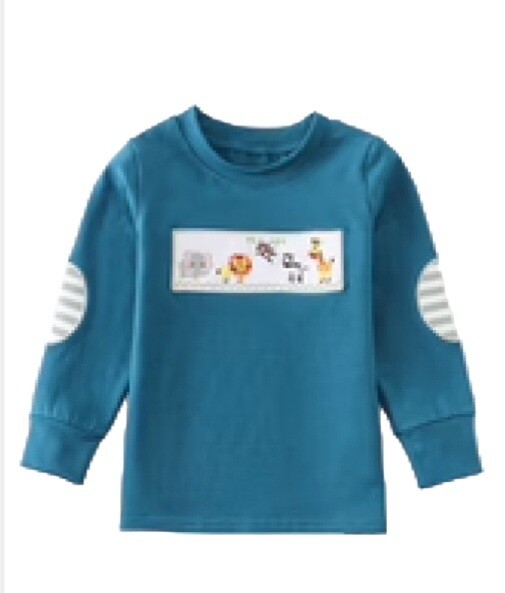 Long Sleeved Embroidered Tshirt /
Zoo Animals