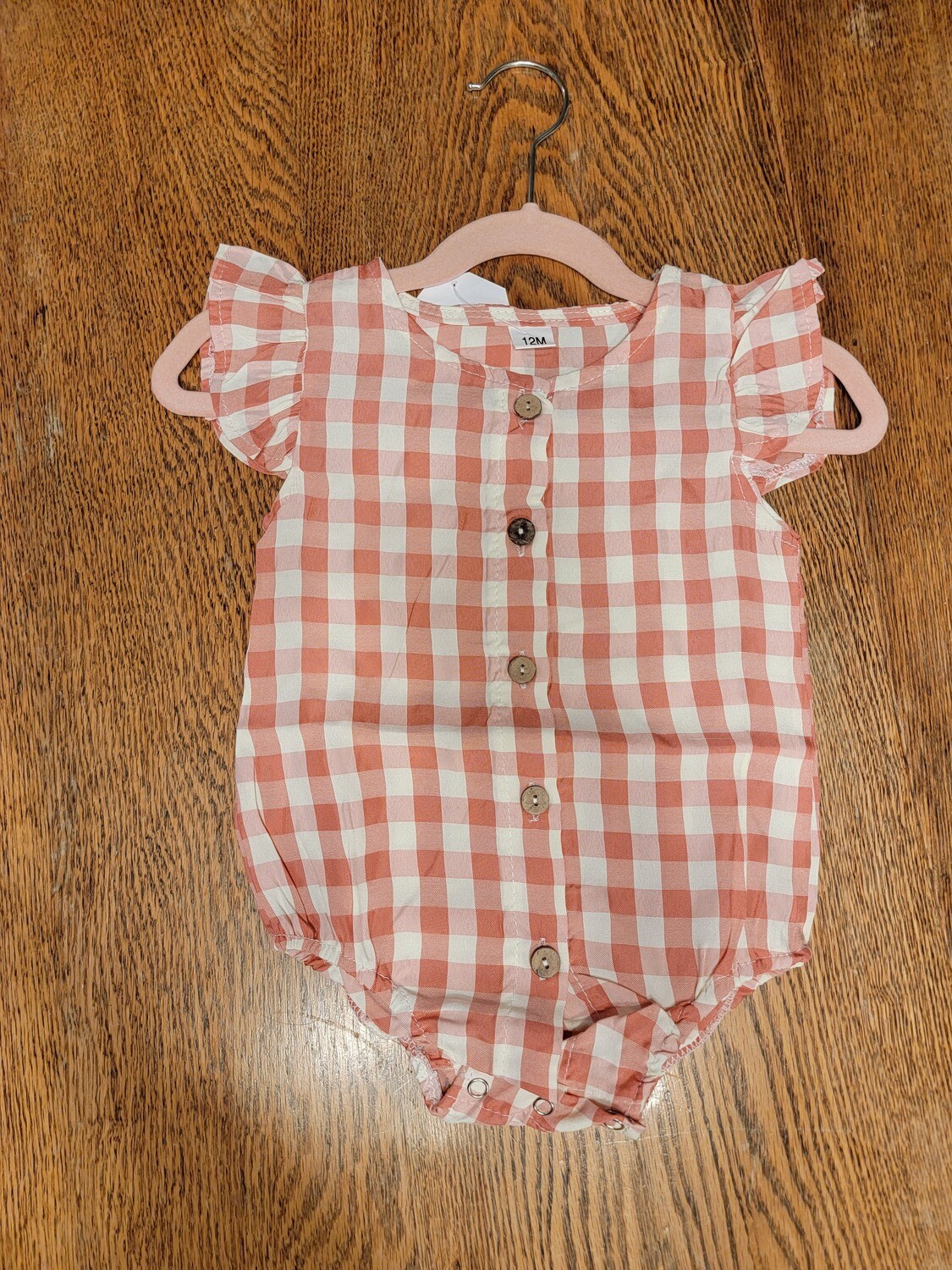 Short Sleeved Light weight Romper / Rust Gingham 
