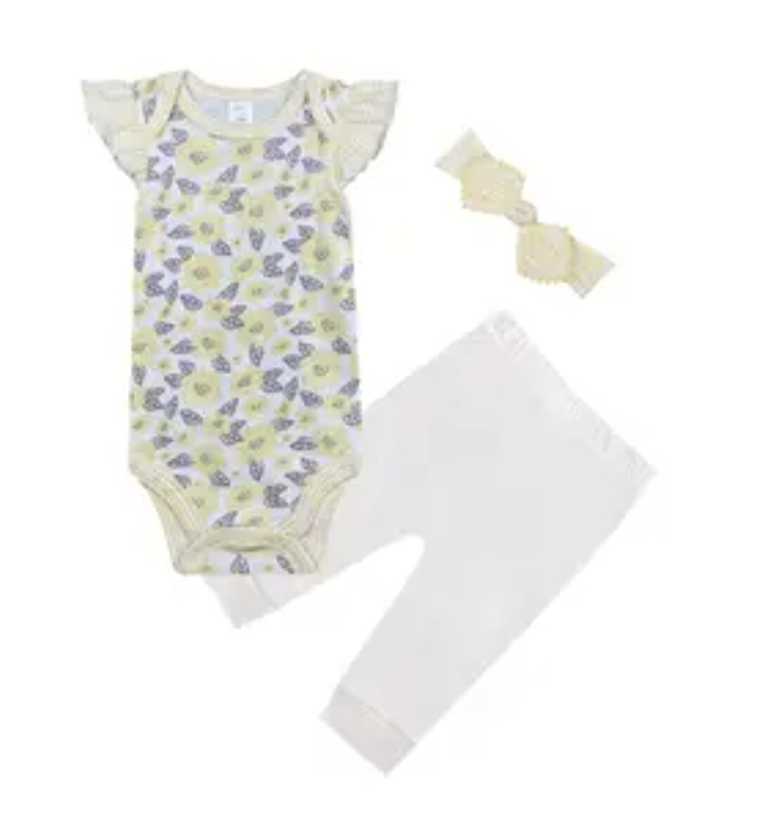 3Pc Harem Pants Set - Yellow Floral - Multi