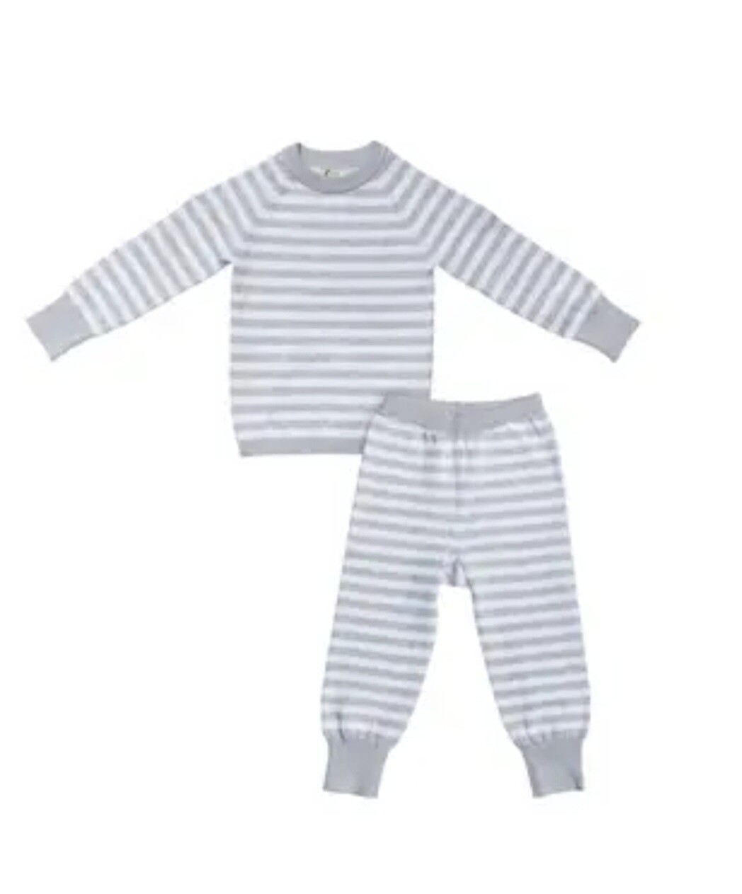 Hazel Moon - Kids Knit Sweater Set - Cotton - White/Grey Stripe / 100% Cotton Knit / 2-3