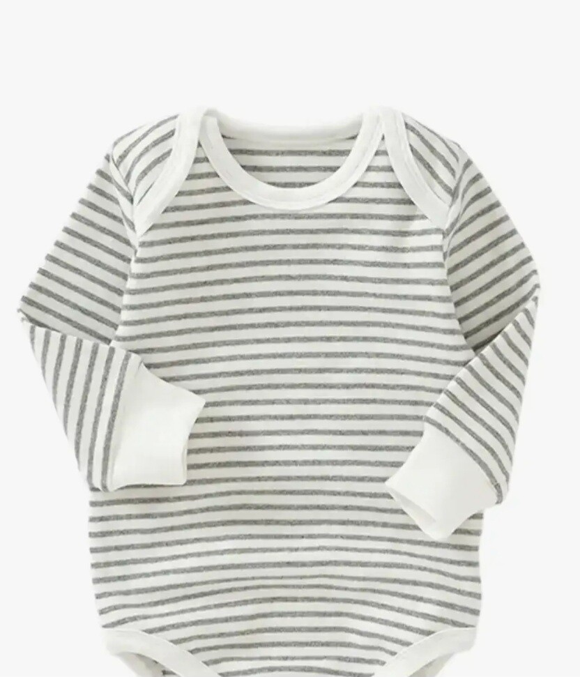  Organic Striped Baby Bodysuit -  Pewter