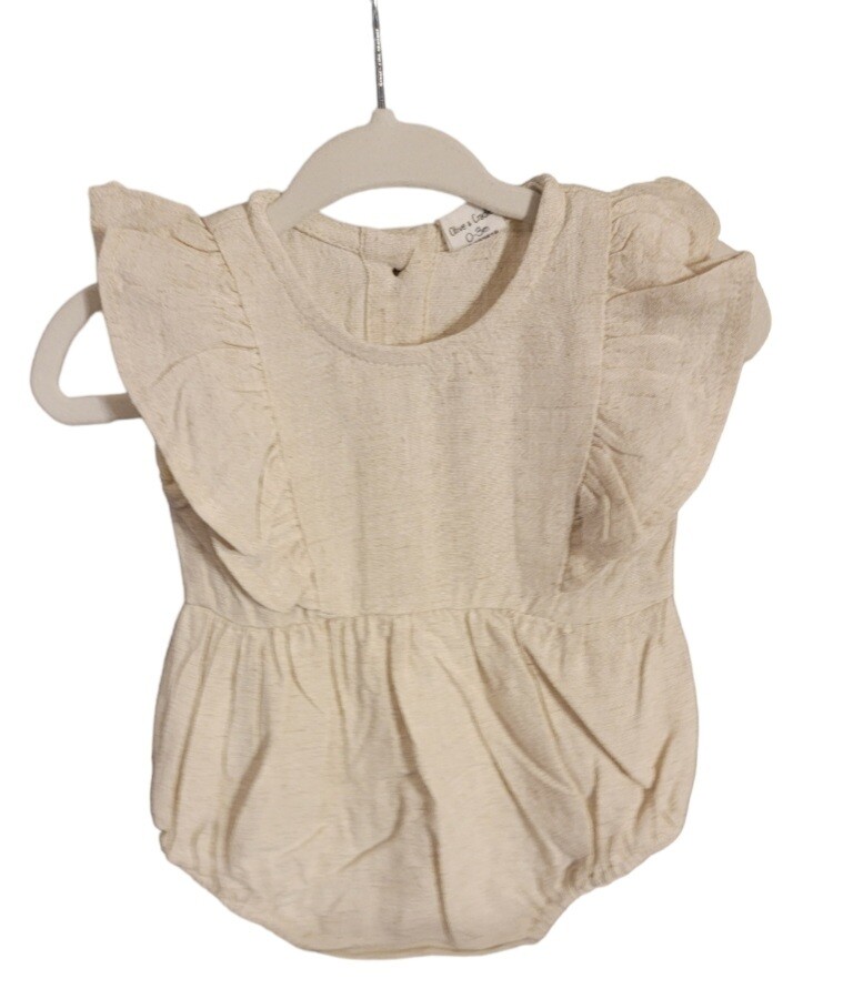 Baby Girl Gabriella Sleeveless Linen Girls Romper Jumpsuit - Light Oat / nb