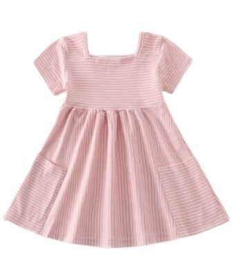 Pink Striped Square Neck Twirl Dress
