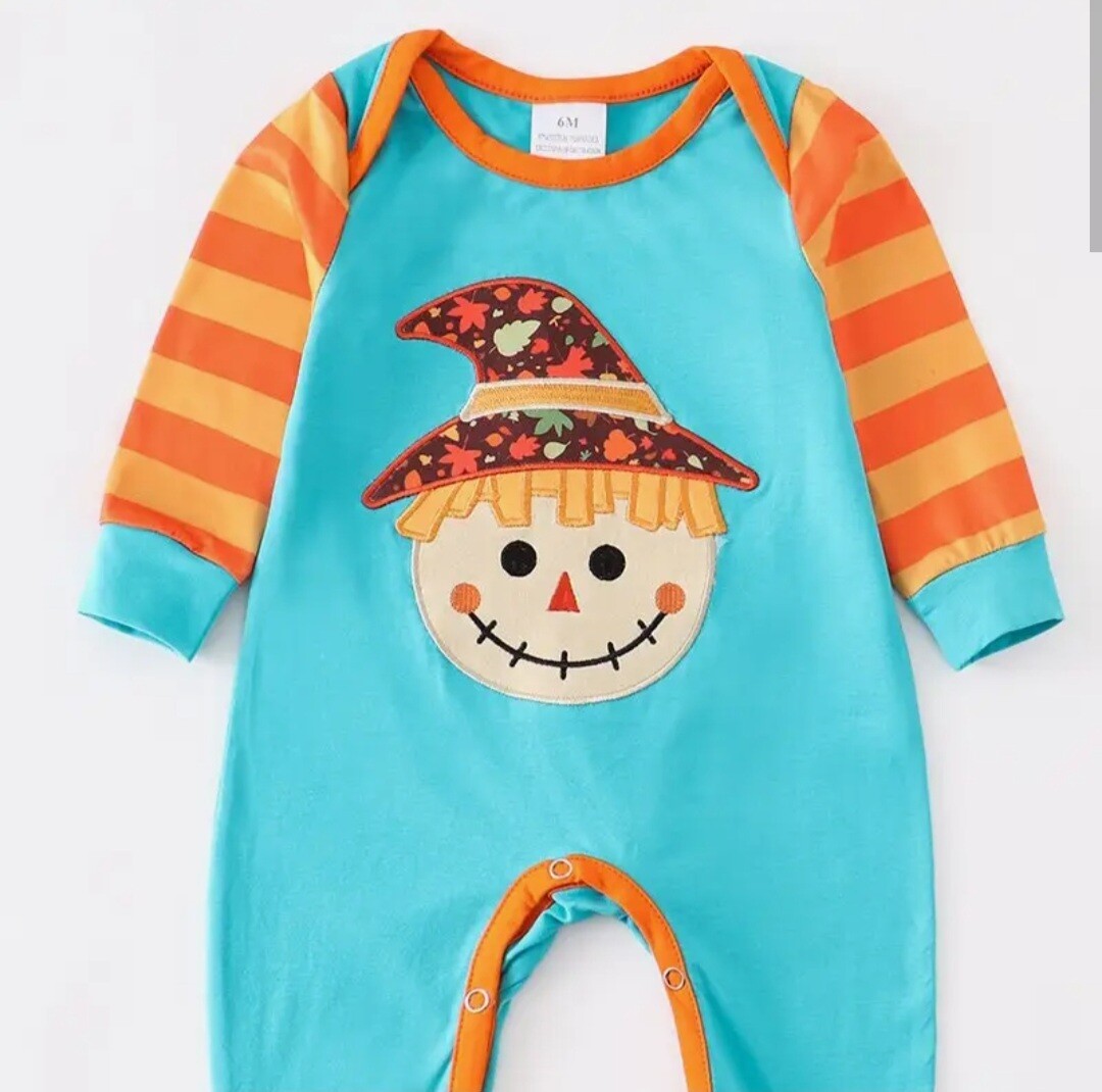Scarecrow Applique Stripe Baby Romper