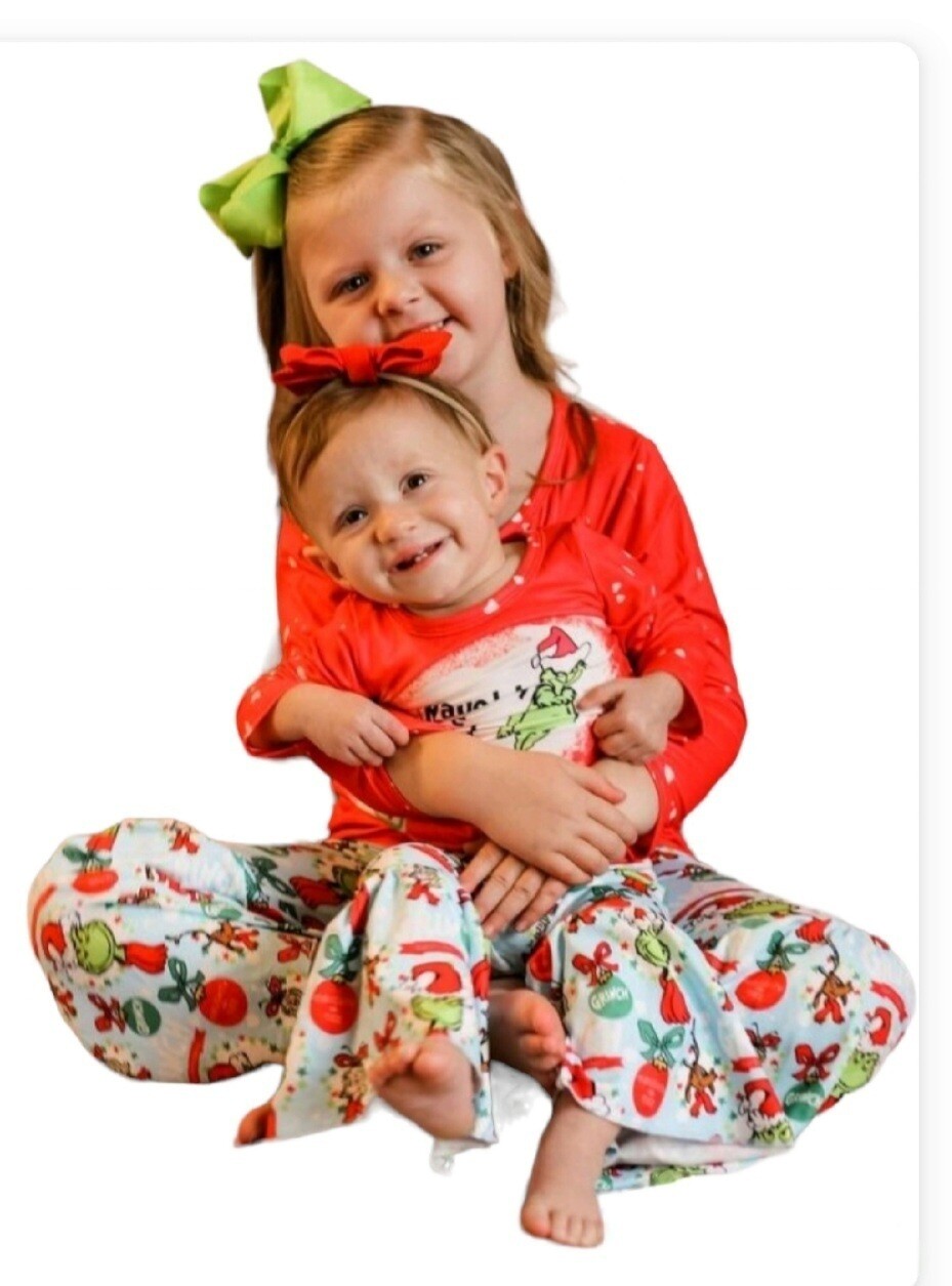 Grinch Bell Bottom  Set  / &quot;Naughty, Nice, I Tried&quot;