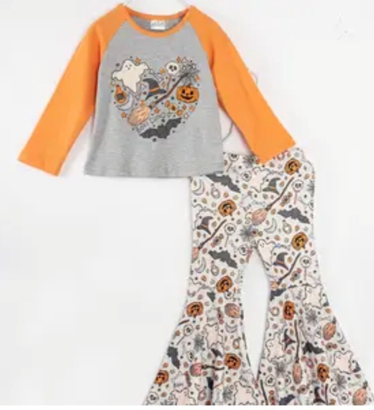 Halloween  Ghost  Pumpkin Bell Bottom Set /