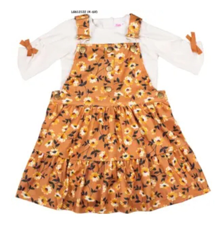 Mustard Floral Jumper Dress Set  /