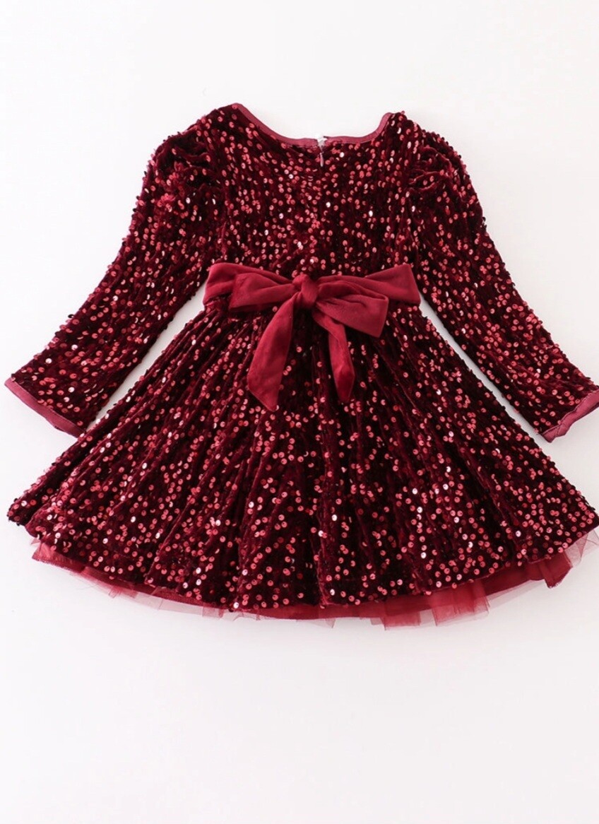 Sequins Christmas /Special Occasions Dress with Sash/ Red