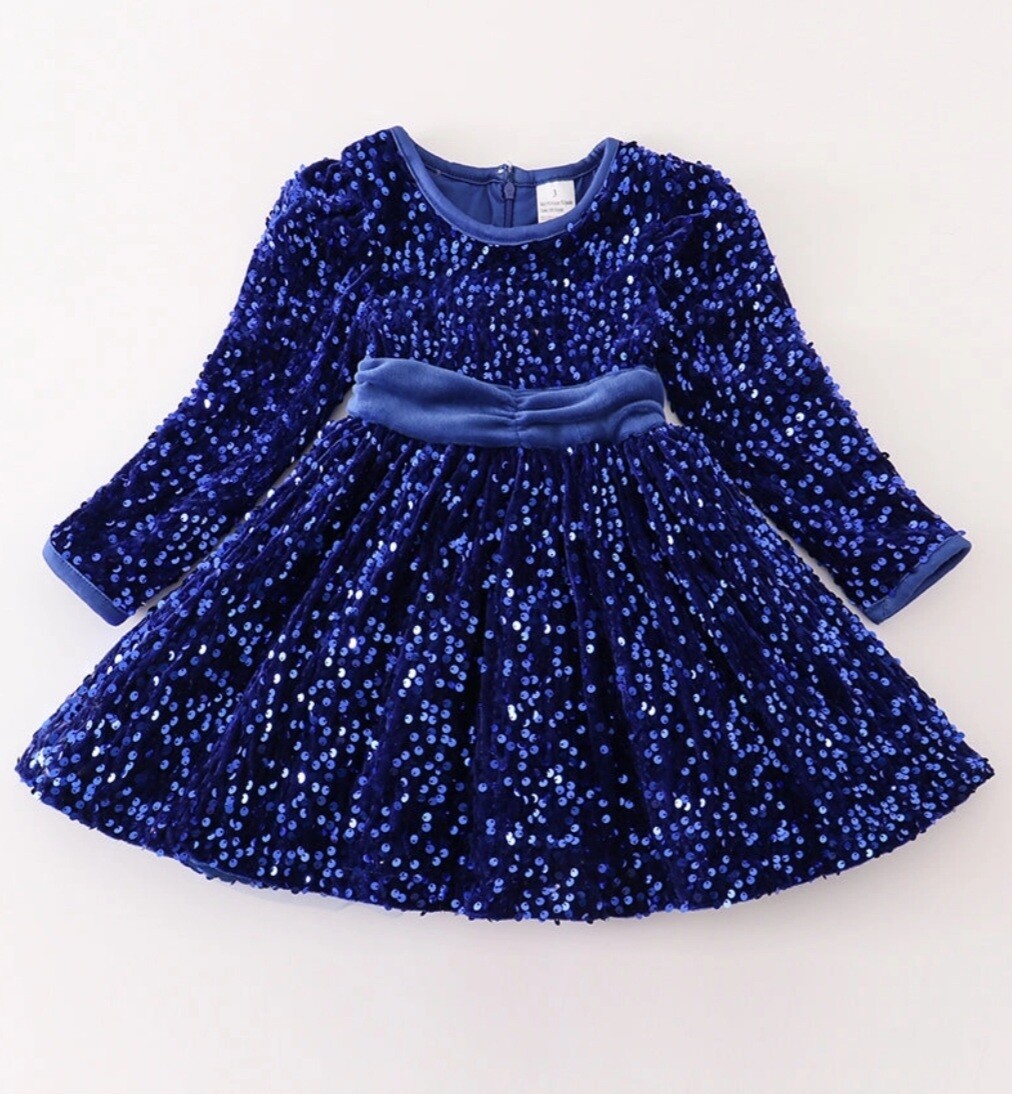 Sequins Christmas / Special Occasions Dress with Sash/ Blue