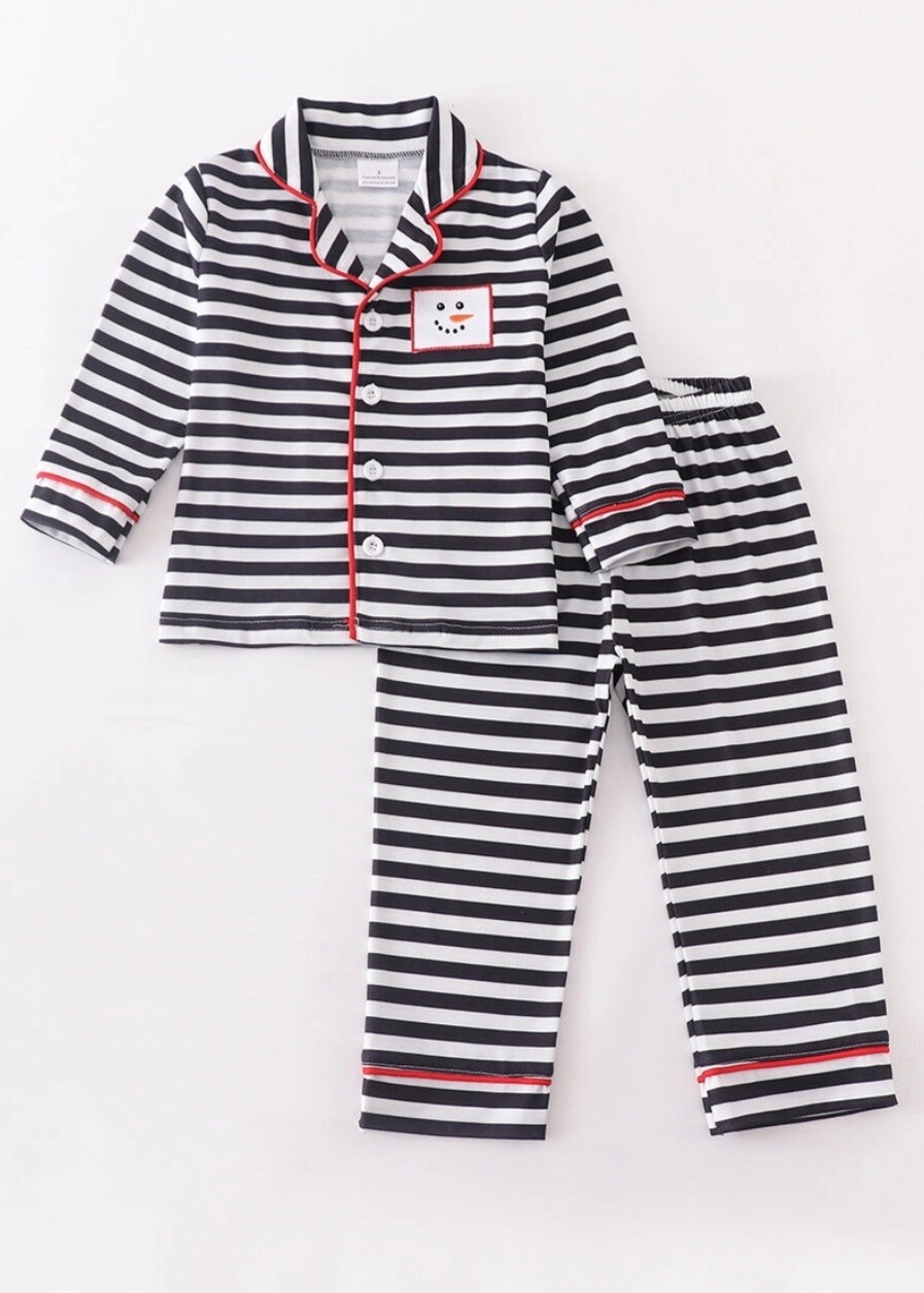 Black Stripe Snowman Pajama Set/Boy