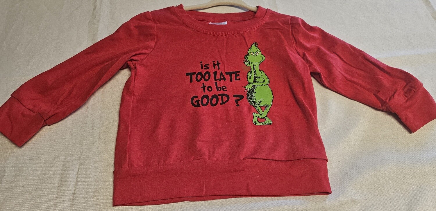 Is It Too Late/ Red/Grinch
Size 2