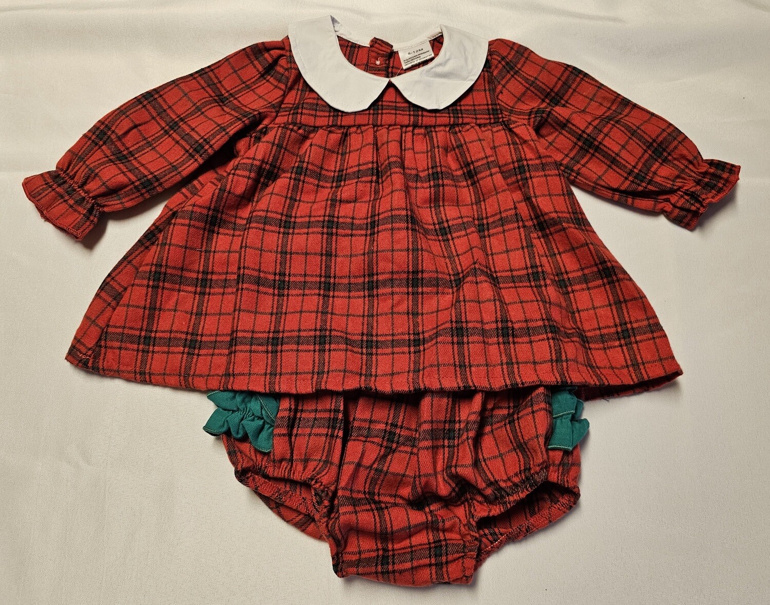 Red&amp;Black Plaid Infant Christmas Dress with Ruffled Bloomers