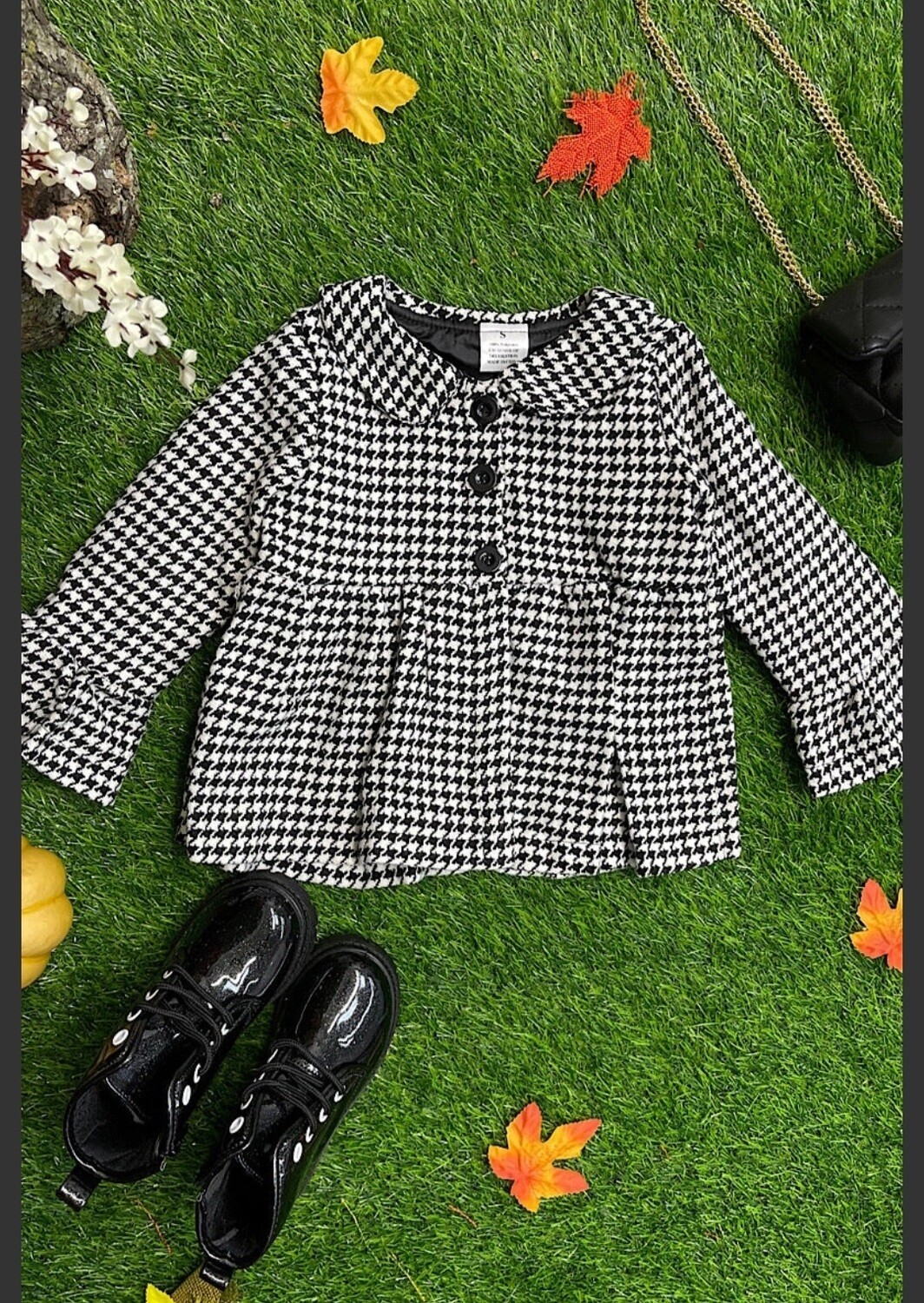 Houndstooth Print Button Up Collar Coat