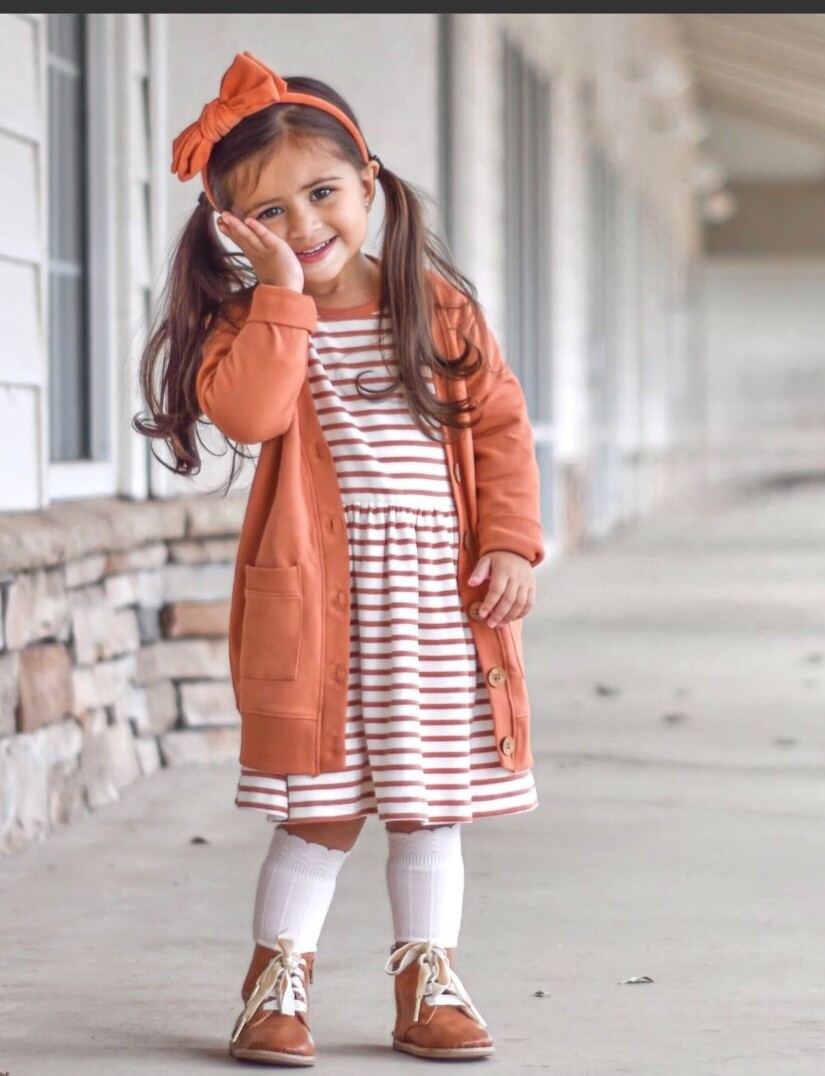 Long, Button Front Cardigan 
Terracotta
