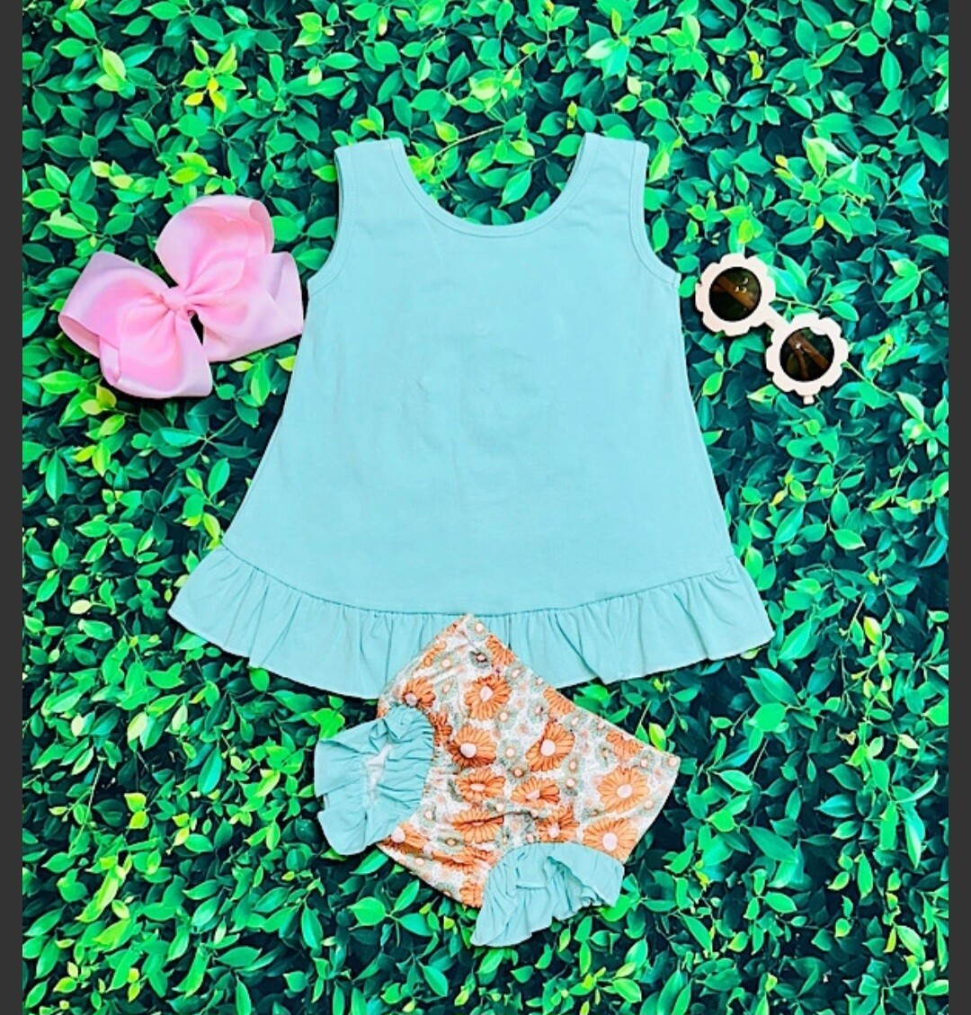 Aqua &amp; Floral Print Baby Summer Set