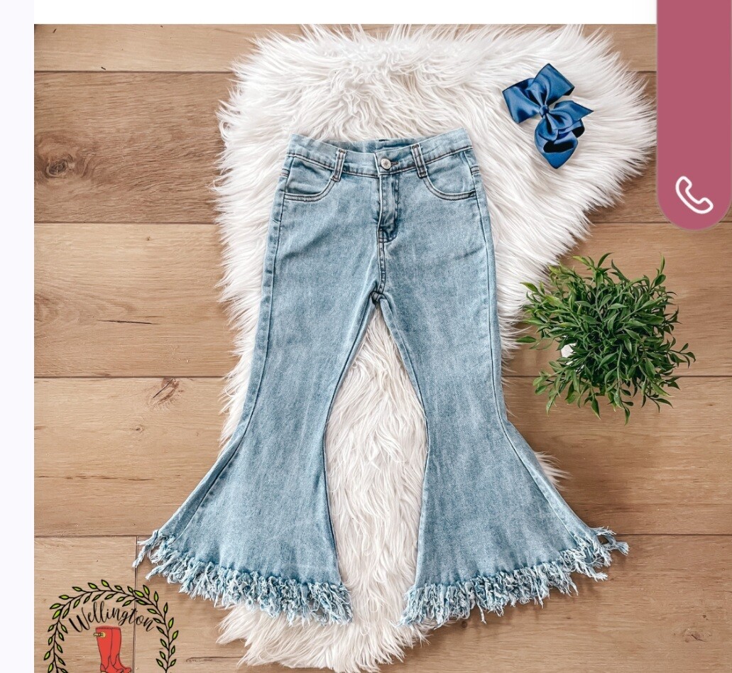 Frayed Bell Bottoms 
Light Blue Denim Jeans
