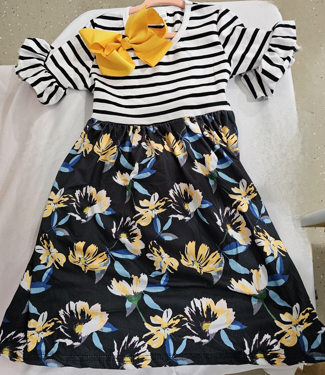 Stripes &amp; Floral Wellie &amp; Kate
with Yellow Bow