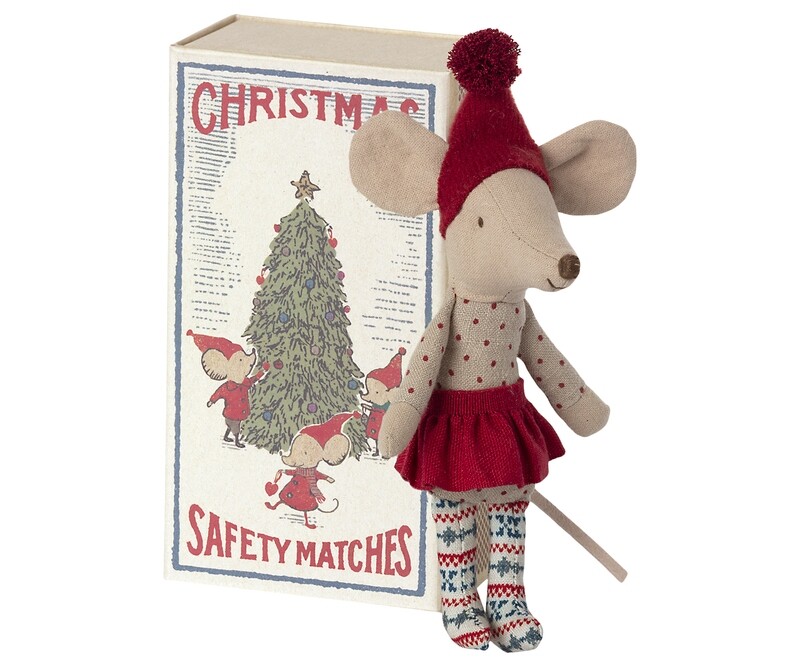 Weihnachtsmaus große Schwester in Streichholzschachtel