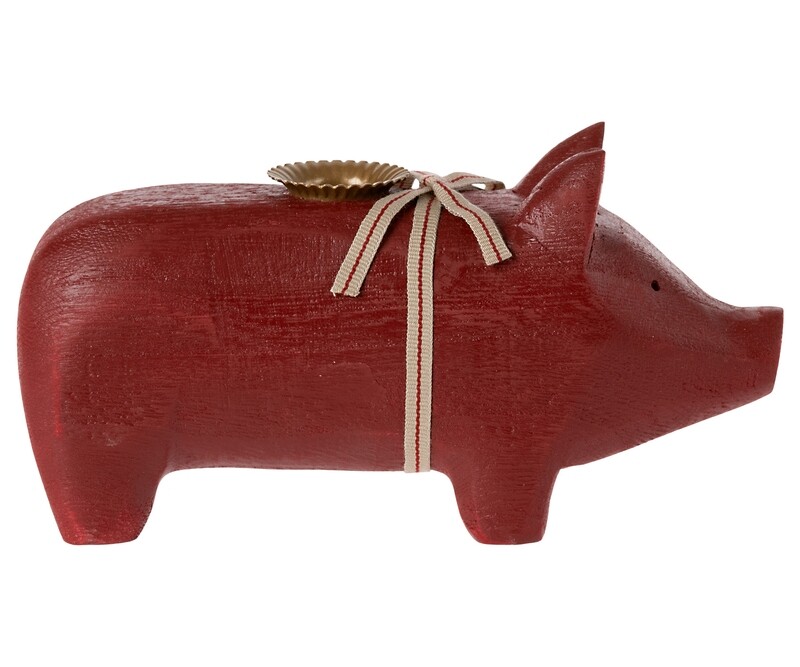 Holzschwein Kerzenhalter Mittel - rot