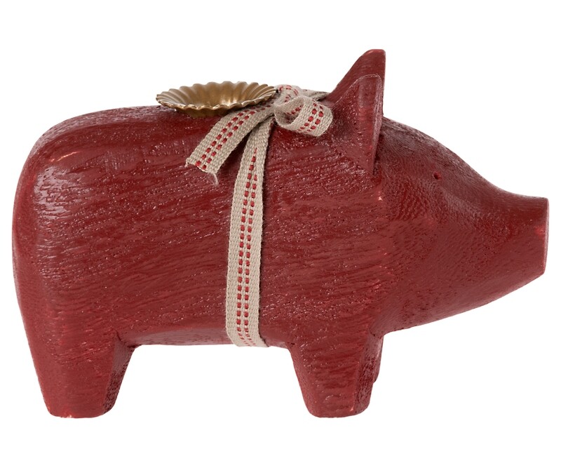 Holzschwein Kerzenhalter klein - rot