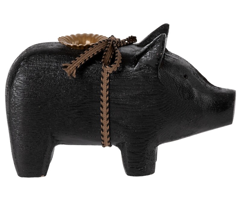 Holzschwein Kerzenhalter klein - schwarz