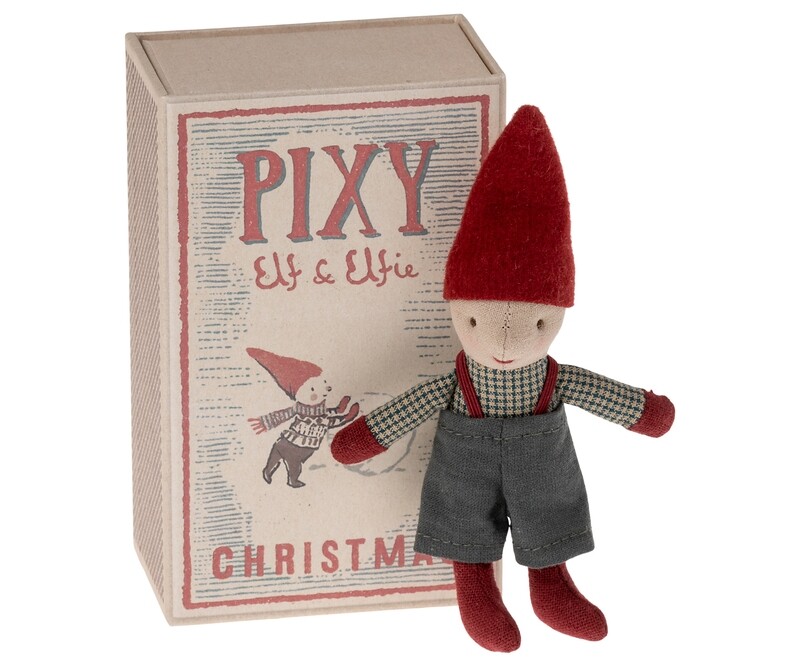Elf süßer kleiner Pixi in der Streichholzschachtel